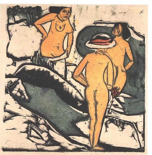 Ernst Ludwig Kirchner Bathing women between white rocks Spain oil painting art